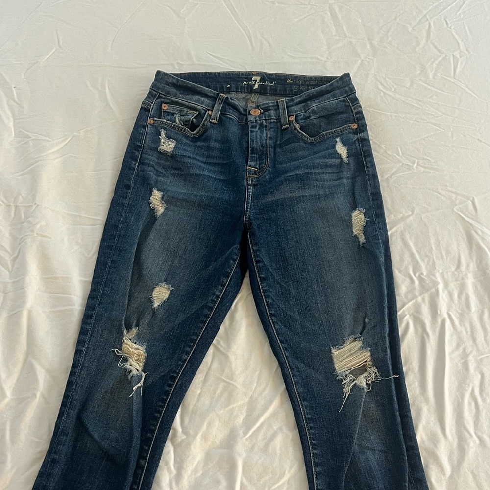 7 for all mankind high rise skinny ankle dark wash